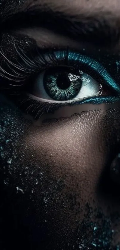 Captivating close-up of a mystical eye in artistic darkness.