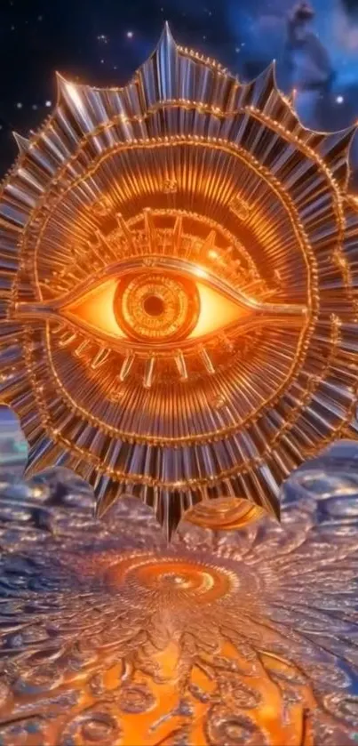 Mystical cosmic eye art with vibrant celestial design.