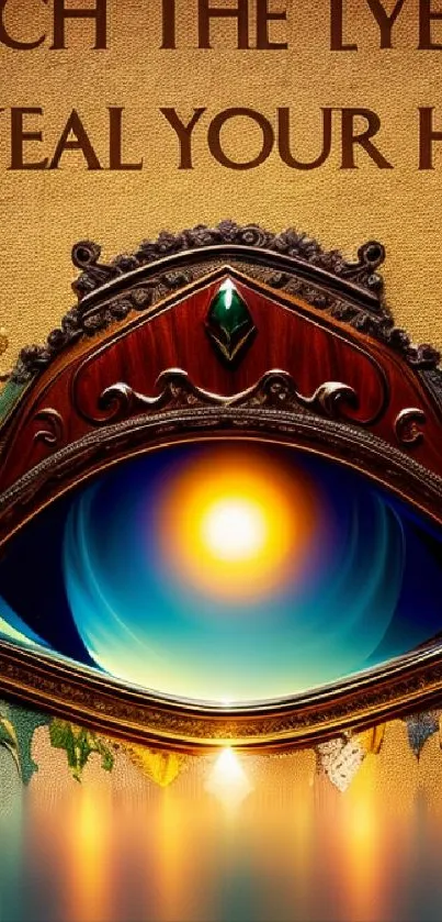 Mystical eye design with vibrant colors and intricate details on a mobile wallpaper.