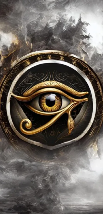 Mystical eye in fantasy art with gold and black tones.