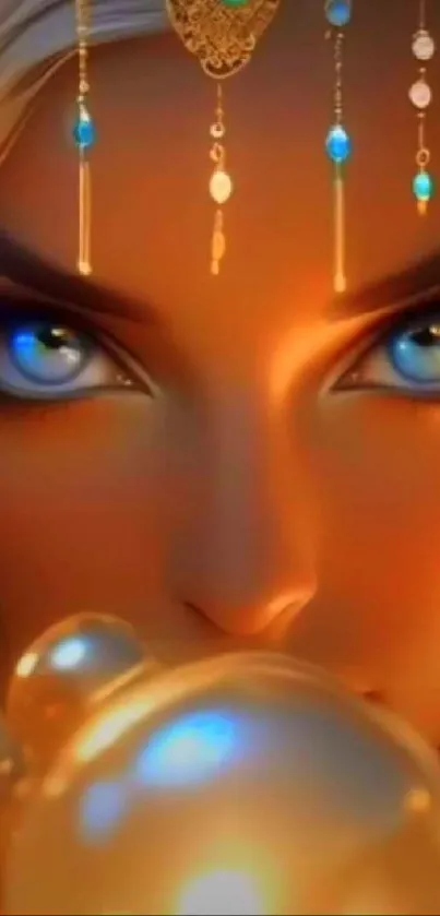 Mystical art of captivating eyes and glowing orbs on mobile wallpaper.