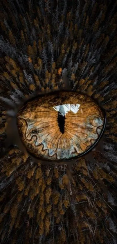 A mystical eye in a dark brown forest.