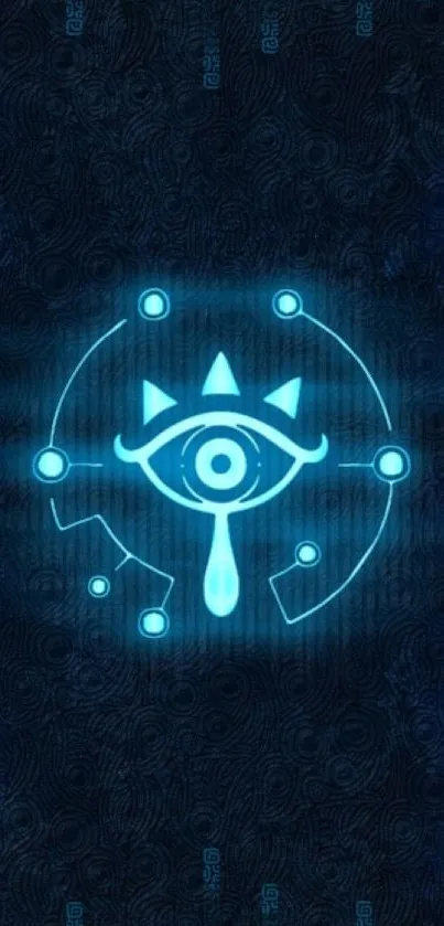 Mystical blue eye symbol on textured dark background.