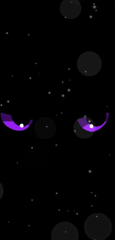 Mystical wallpaper with purple glowing eyes on a dark, starry background.