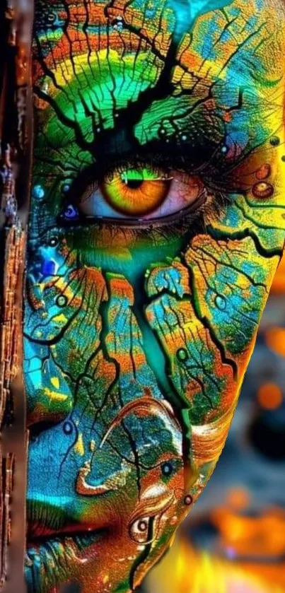 Vivid and colorful artistic face design with vibrant patterns.