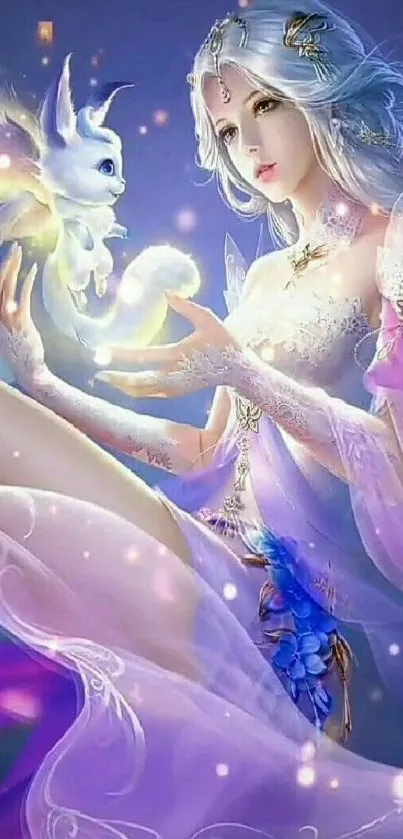 Ethereal fairy and dragon in mystical art scene with luminescent glow.