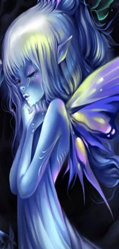 Mystical blue and purple fairy art phone wallpaper.