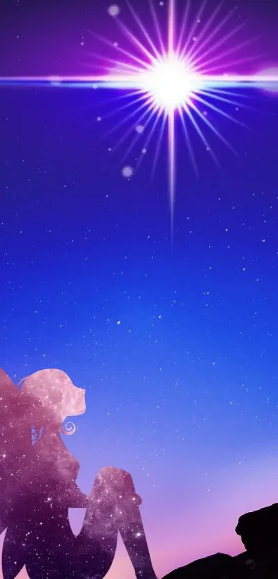 Mystical fairy silhouette with starry night sky wallpaper