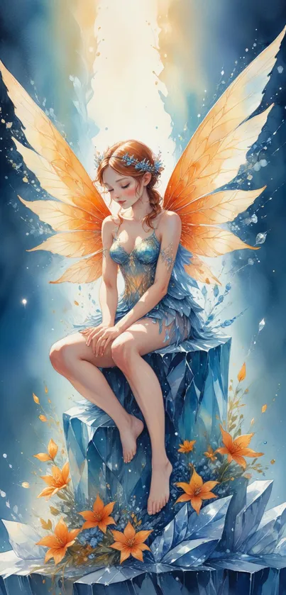 Mystical fairy with vibrant wings on a crystal throne.