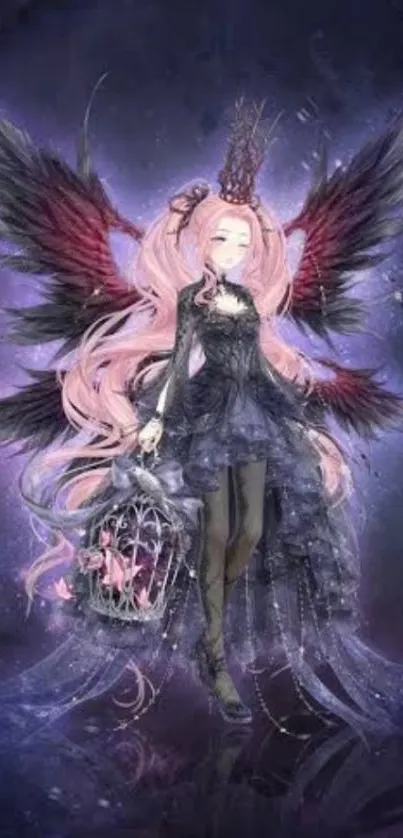 Dark fantasy angel with cosmic wings.