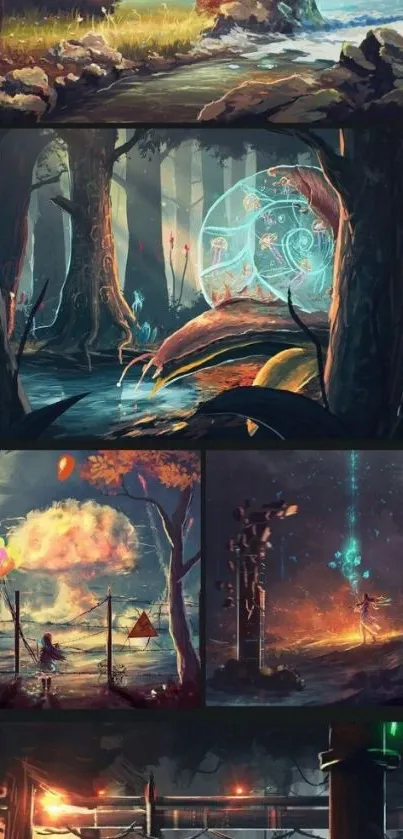 Vibrant fantasy art landscape with mystical scenes.