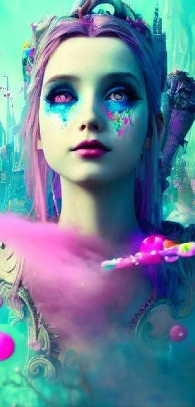 Mystical fantasy character in a vibrant, colorful world.