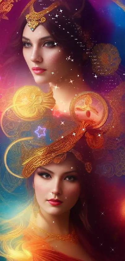 Mystical fantasy art wallpaper with celestial portraits.