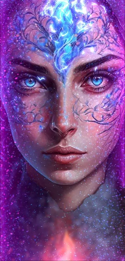 Mystical fantasy art wallpaper with vibrant colors and enchanting face design.