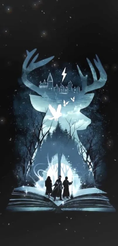 Mystical fantasy wallpaper with stag and adventure theme.