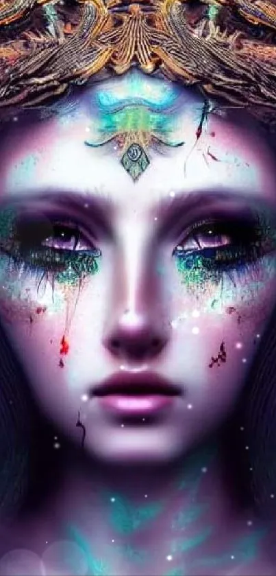 Mystical woman with fantasy art design and vibrant colors.