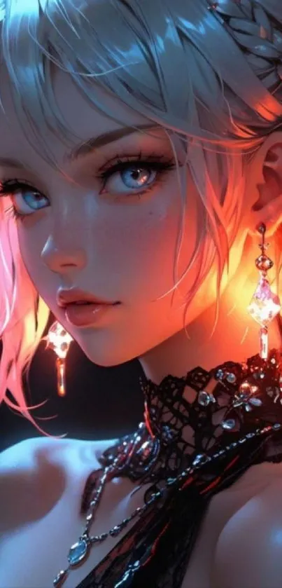 Elegant anime character portrait with detailed design and vibrant lighting.
