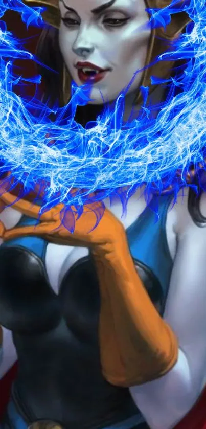 Mystical female character with glowing blue aura.