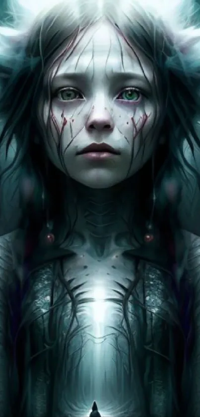 Mystical dark fantasy art featuring an ethereal character in a mysterious setting.