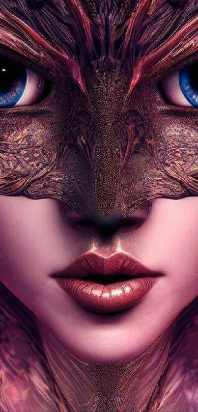 Mystical face with artistic fantasy details in purple hues.