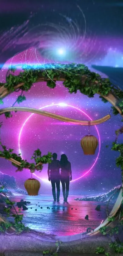 Mystical fantasy wallpaper with cosmic portal scene.