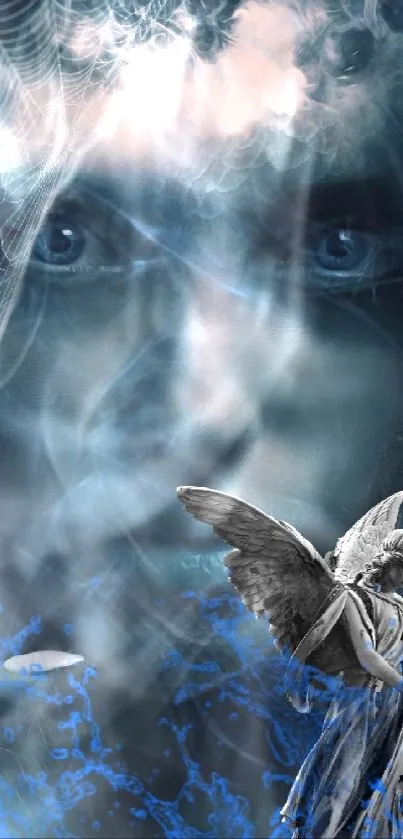 Mystical fantasy phone wallpaper with ethereal elements and a surreal figure.
