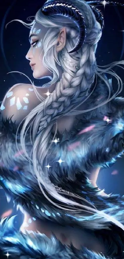 Mystical fantasy wallpaper with icy female character.