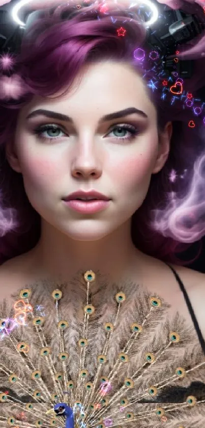 Fantasy art wallpaper with a mystical portrait and digital aura.