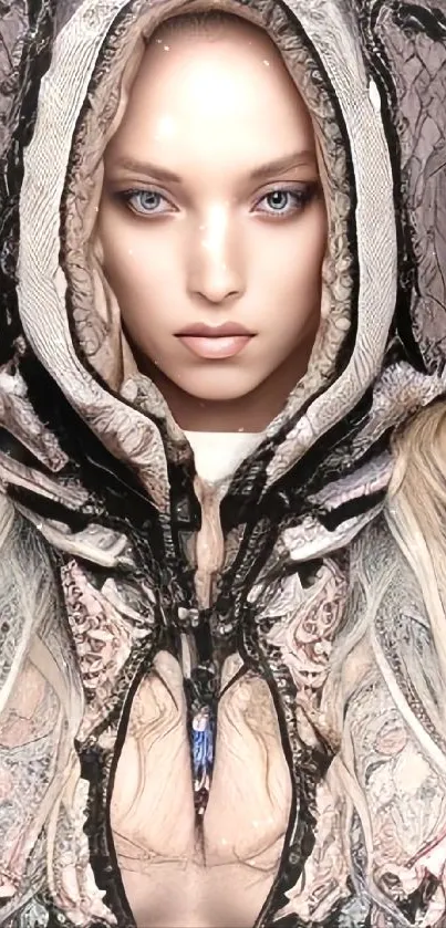 Mystical fantasy portrait close-up with intricate detailing and digital artistry.