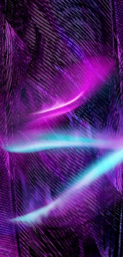 Purple and blue feather pattern wallpaper with a mystical glow.