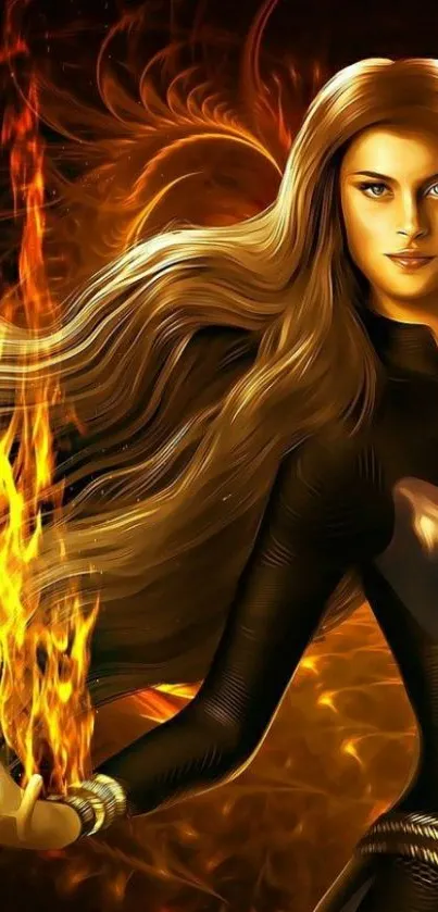 Powerful woman with fiery magic energy.