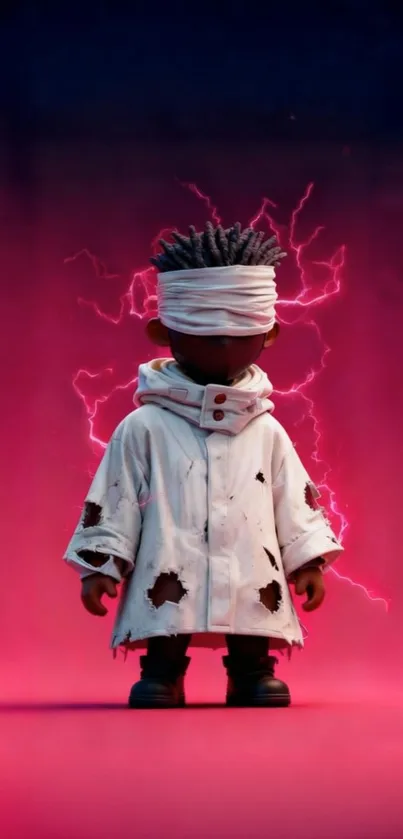 Mystical figure with neon aura and dynamic background.