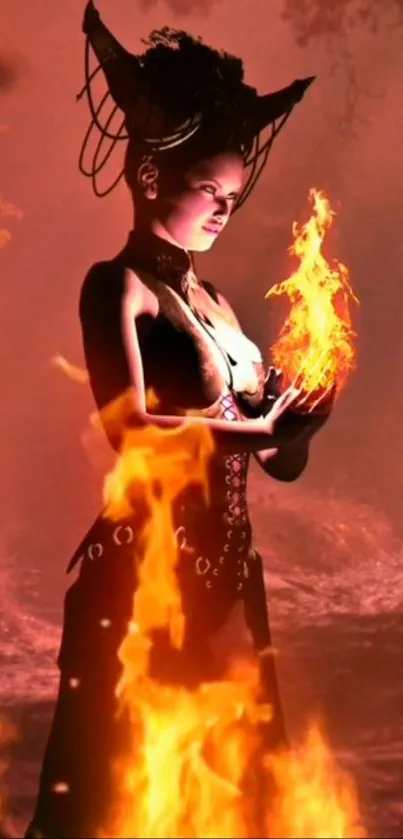 Mystical enchantress with fire art.