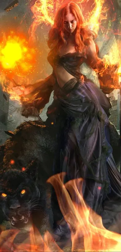 Fiery sorceress with black panther wallpaper.