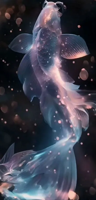 Mystical glowing fish with ethereal colors in mobile wallpaper.