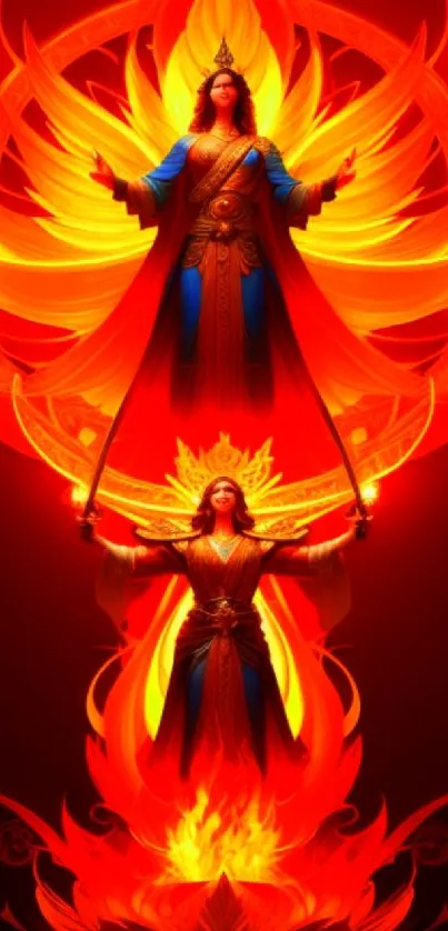 Mystical flame art with fiery red tones in mobile wallpaper.