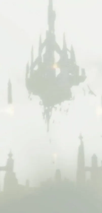 Mystical floating castle in a misty, ethereal sky.