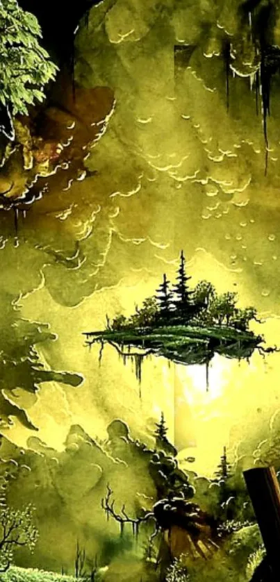 Mystical floating island in fantasy landscape wallpaper.