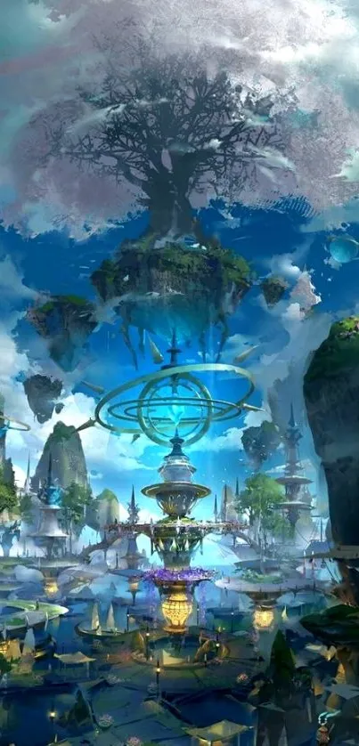 Fantasy wallpaper of a floating island with vibrant, mystical scenery.