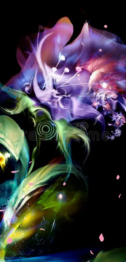 Mystical floral art wallpaper featuring vibrant abstract colors.