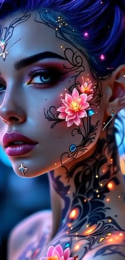 Mystical floral art portrait with colorful details.