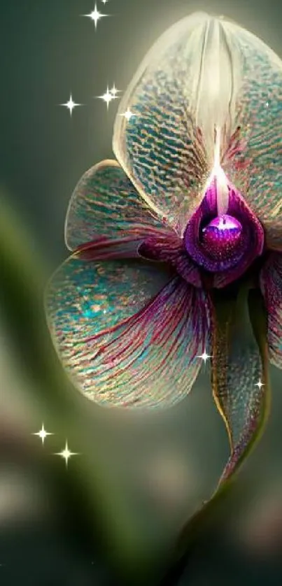 Mystical digital flower with glowing petals and enchanting colors.