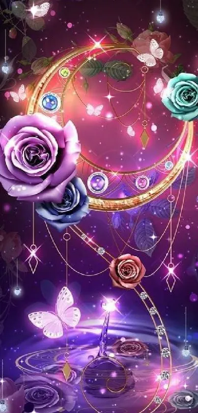 Mystical floral wallpaper with vibrant purple hues.