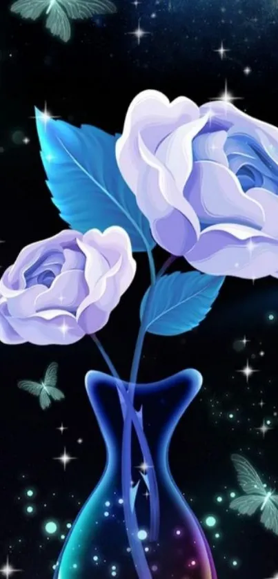 Mystical flowers and butterflies night wallpaper.