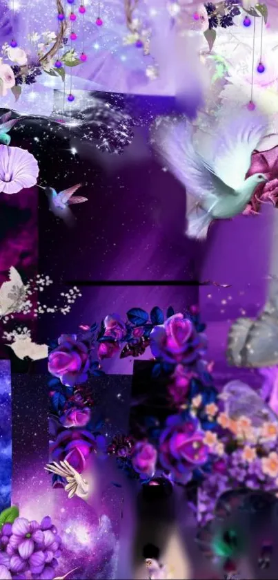 Mystical floral phone wallpaper with vibrant purple hues.