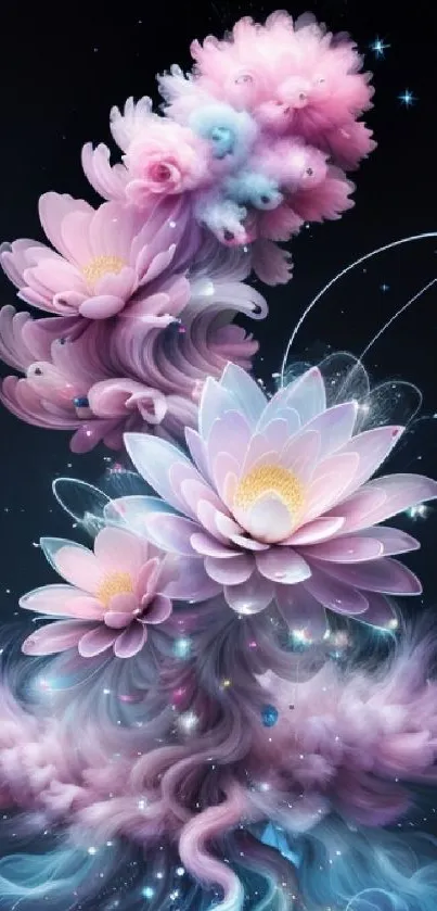 Mystical lotus flower art with pastel purple hues against a cosmic backdrop.