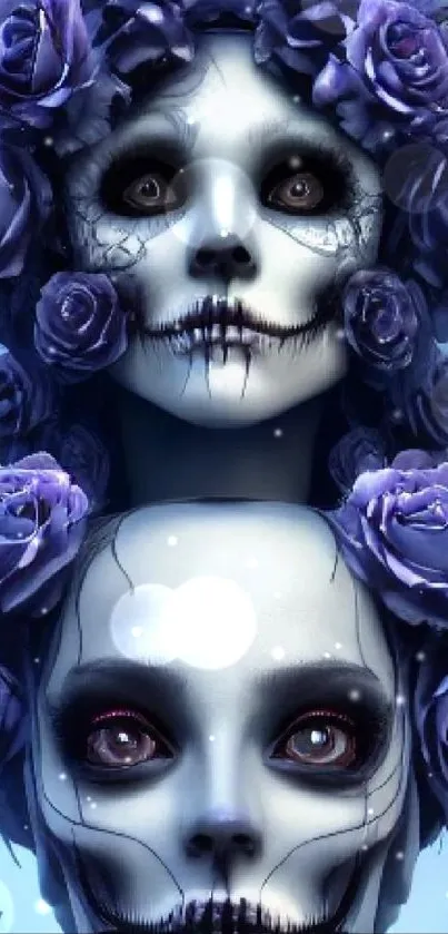 Skull design with purple roses wallpaper.