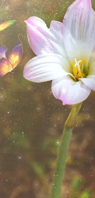 Mystical flower with butterflies on a dreamy background.