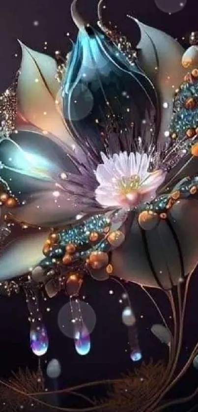 Mystical abstract flower art wallpaper with vibrant colors.