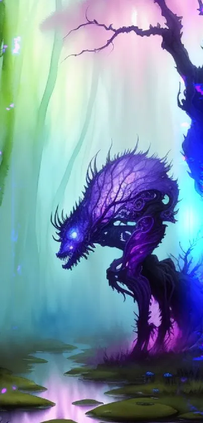 Mystical forest creature in vibrant colors.